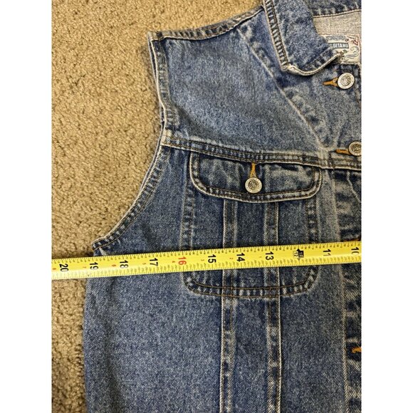 GITANO VTG Jean Denim Jacket Vest 90s Y2k Acid Mid Wash Biker Preppy Grunge M - Picture 7 of 8